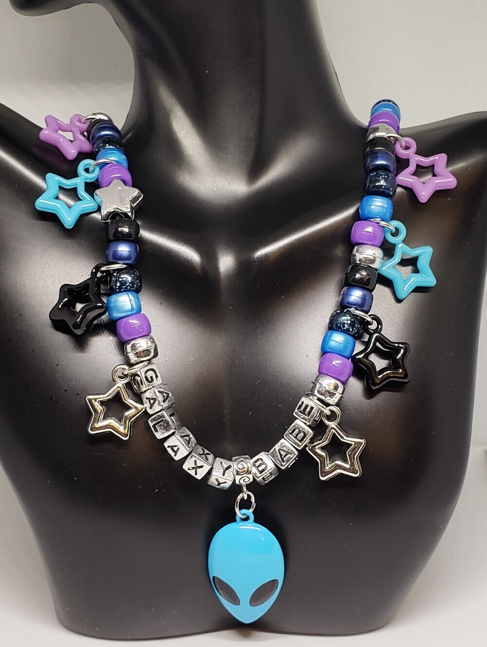 Handmade Alien Star Galaxy Babe Beaded Kandi Necklace